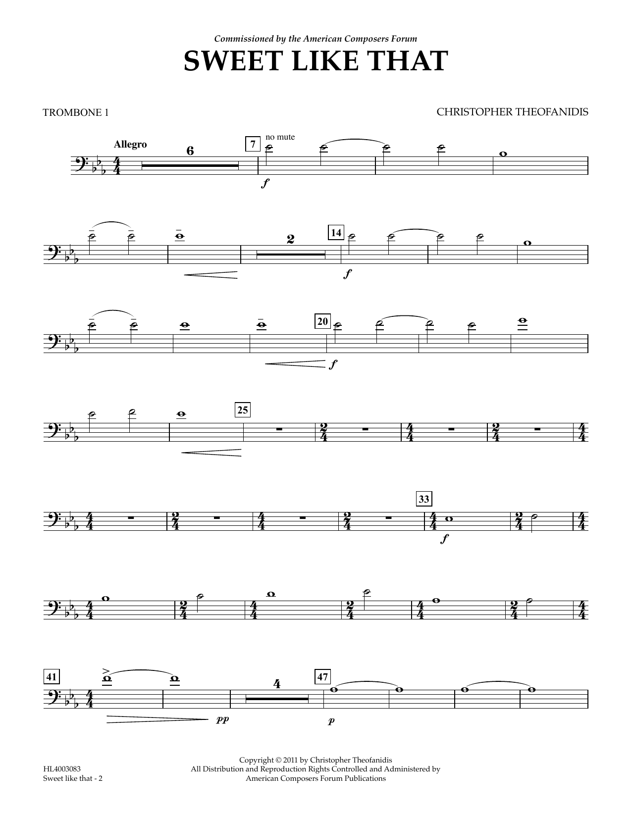 Christopher Theofanidis Sweet like that - Trombone 1 Sheet Music Notes & Chords for Concert Band - Download or Print PDF