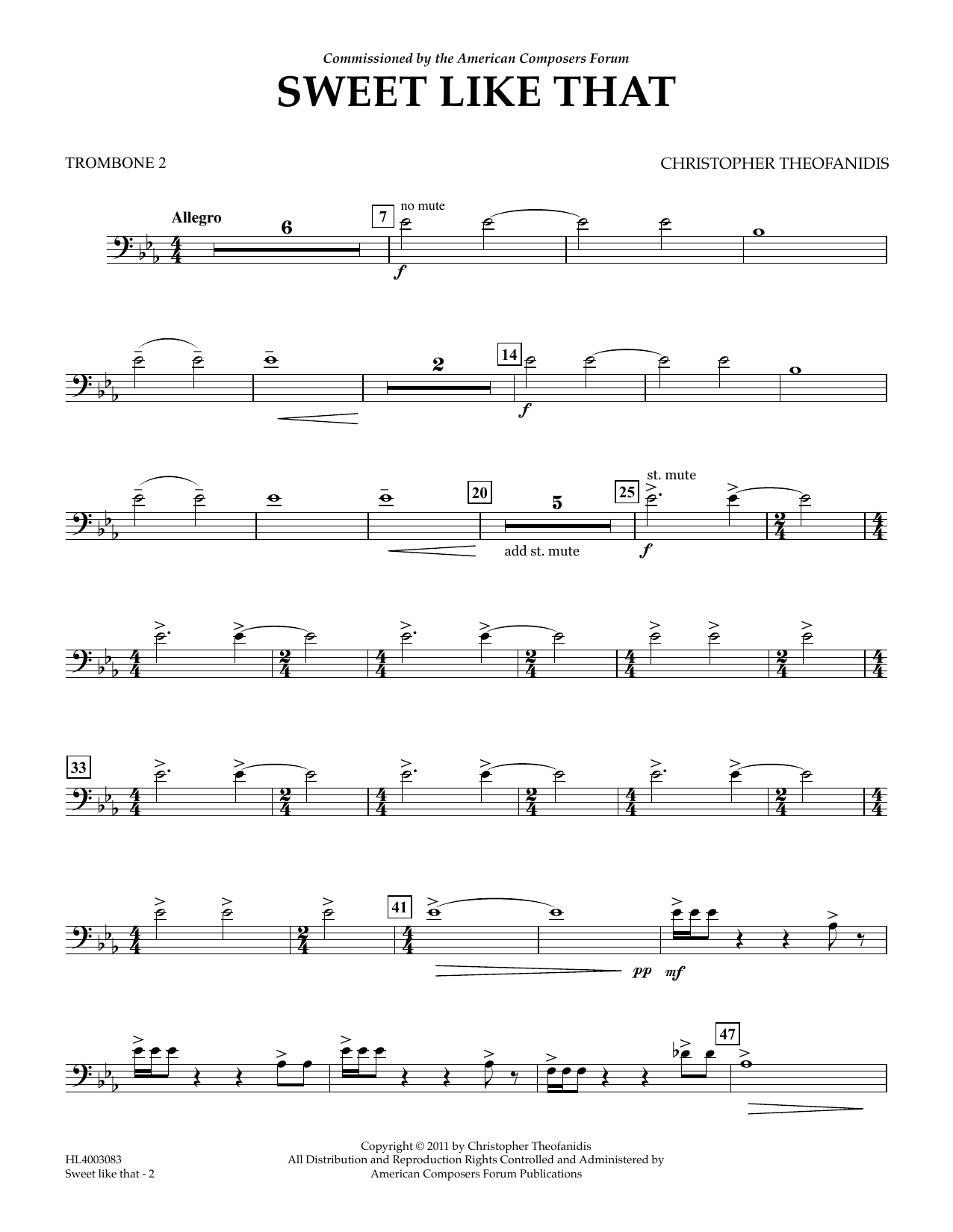 Christopher Theofanidis Sweet like that - Trombone 2 Sheet Music Notes & Chords for Concert Band - Download or Print PDF