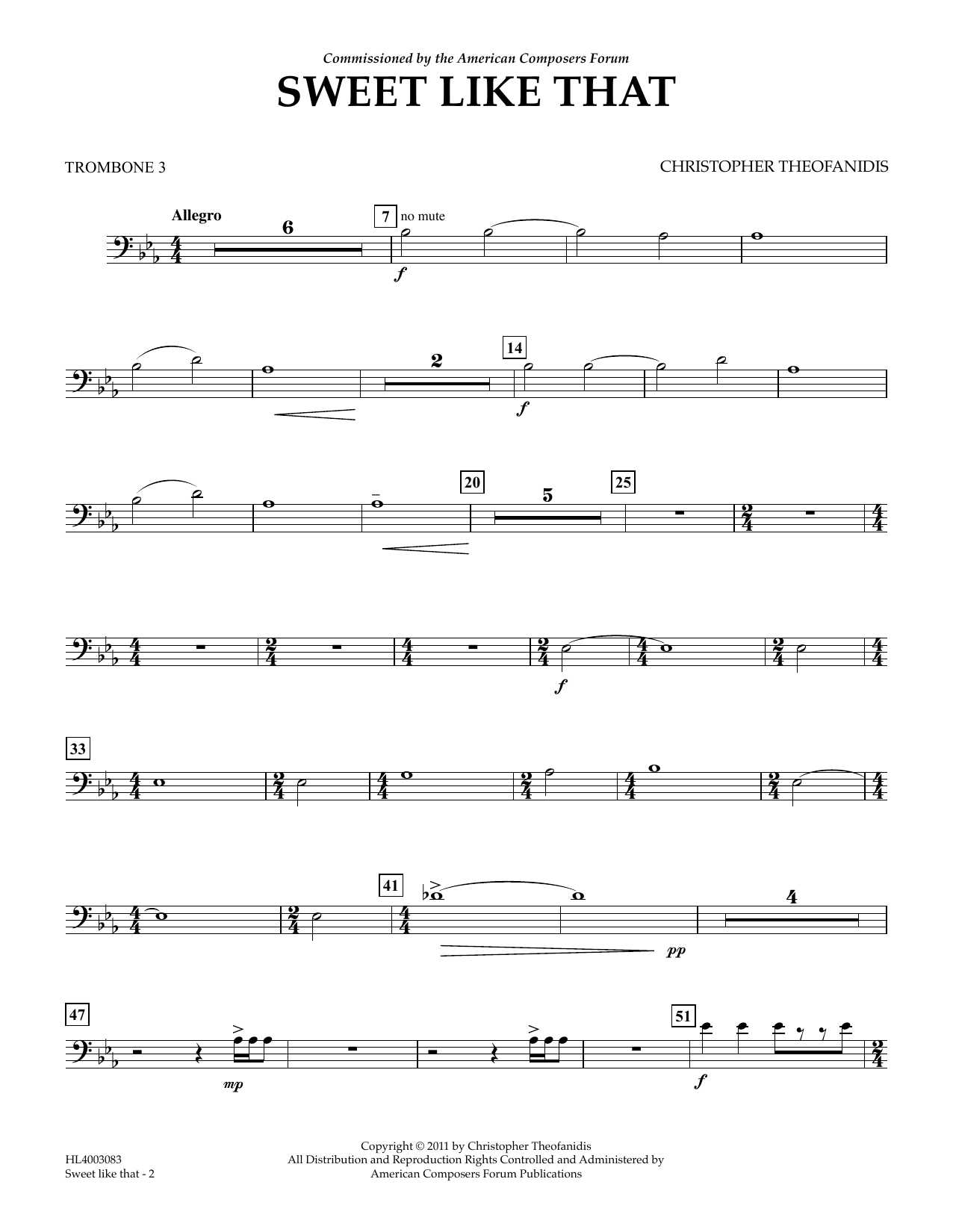 Christopher Theofanidis Sweet like that - Trombone 3 Sheet Music Notes & Chords for Concert Band - Download or Print PDF