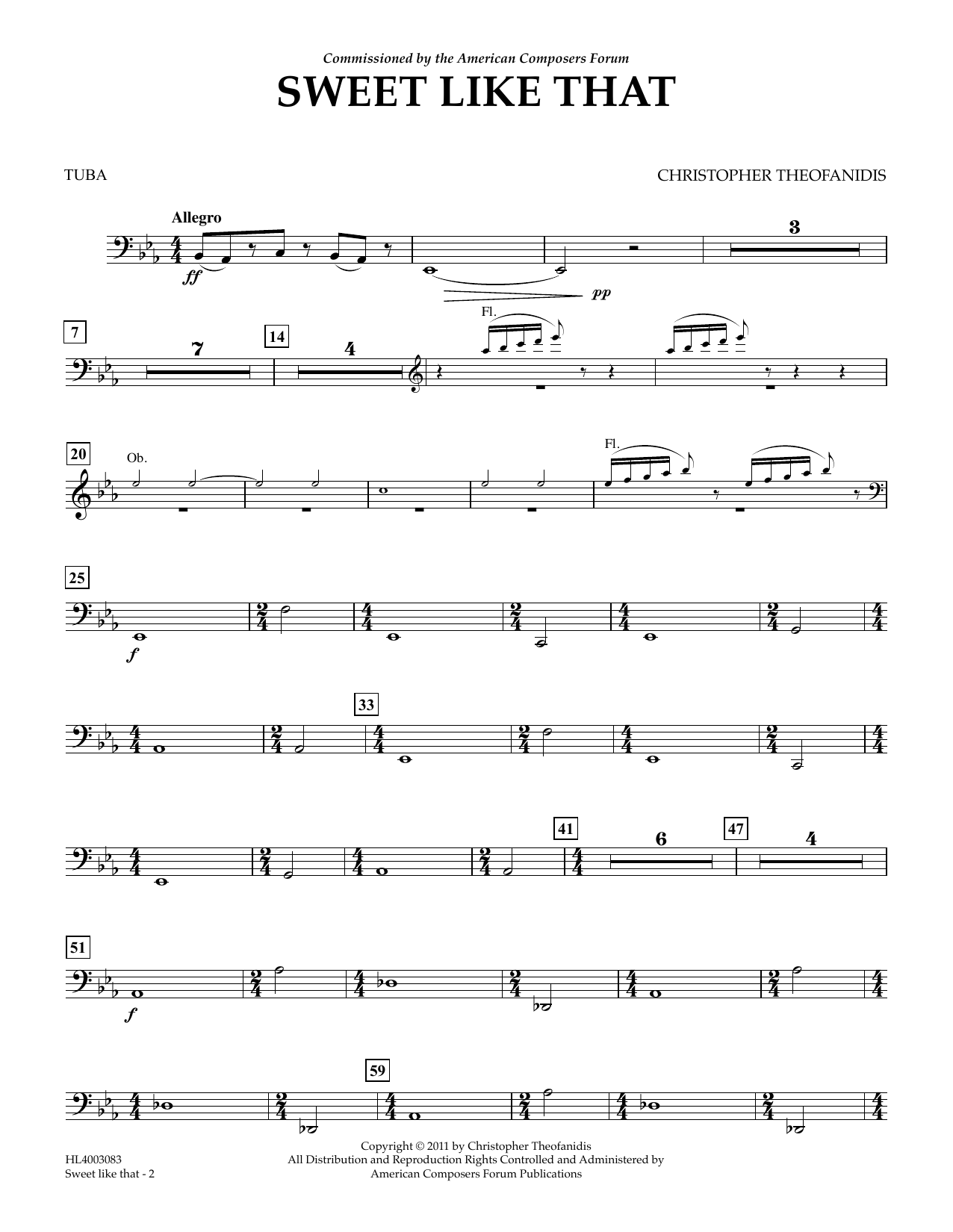 Christopher Theofanidis Sweet like that - Tuba Sheet Music Notes & Chords for Concert Band - Download or Print PDF
