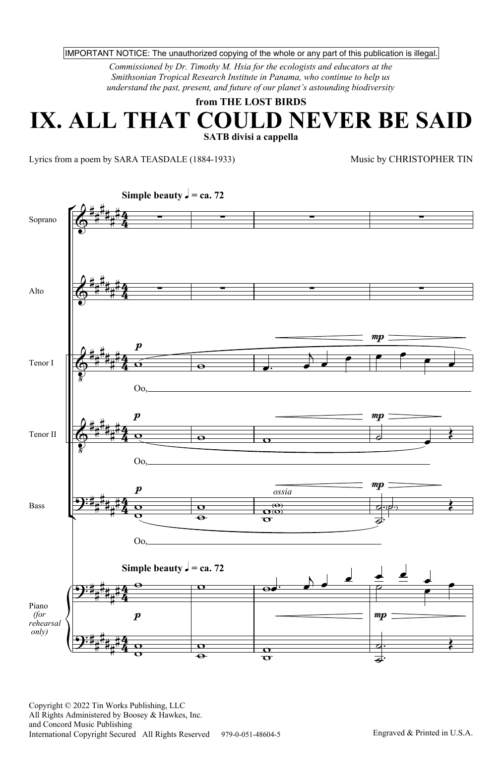 Christopher Tin All That Could Never Be Said (Movement IX from The Lost Birds) Sheet Music Notes & Chords for Choir - Download or Print PDF