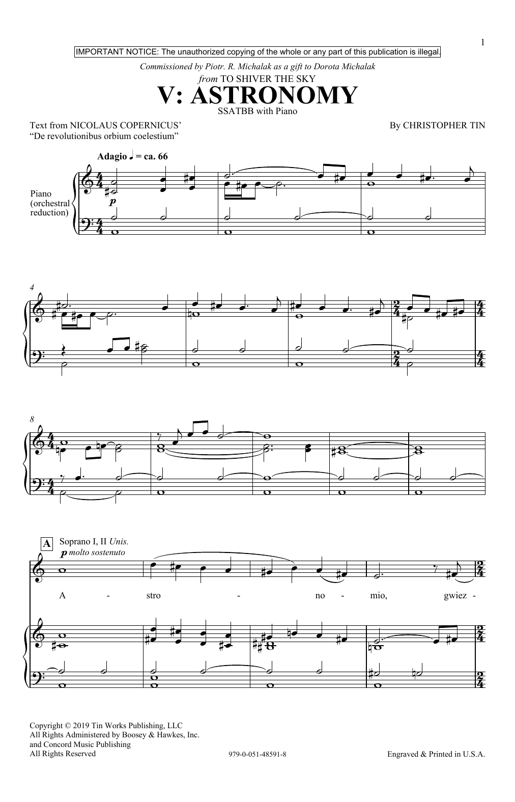 Christopher Tin Astronomy (from To Shiver The Sky) Sheet Music Notes & Chords for SSATBB Choir - Download or Print PDF
