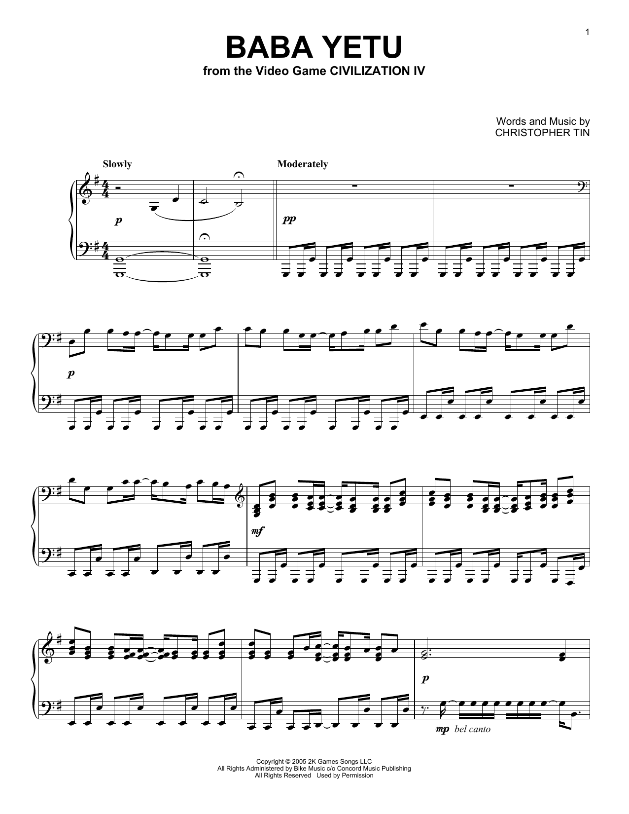 Christopher Tin Baba Yetu (from Civilization IV) Sheet Music Notes & Chords for Piano - Download or Print PDF