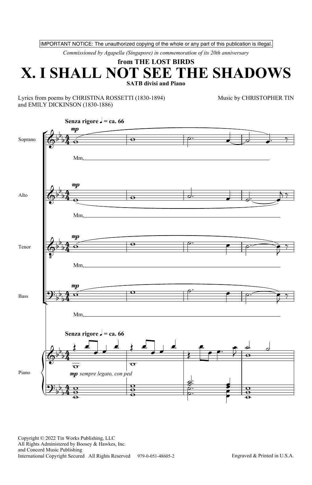 Christopher Tin I Shall Not See The Shadows (from The Lost Birds) Sheet Music Notes & Chords for Choir - Download or Print PDF