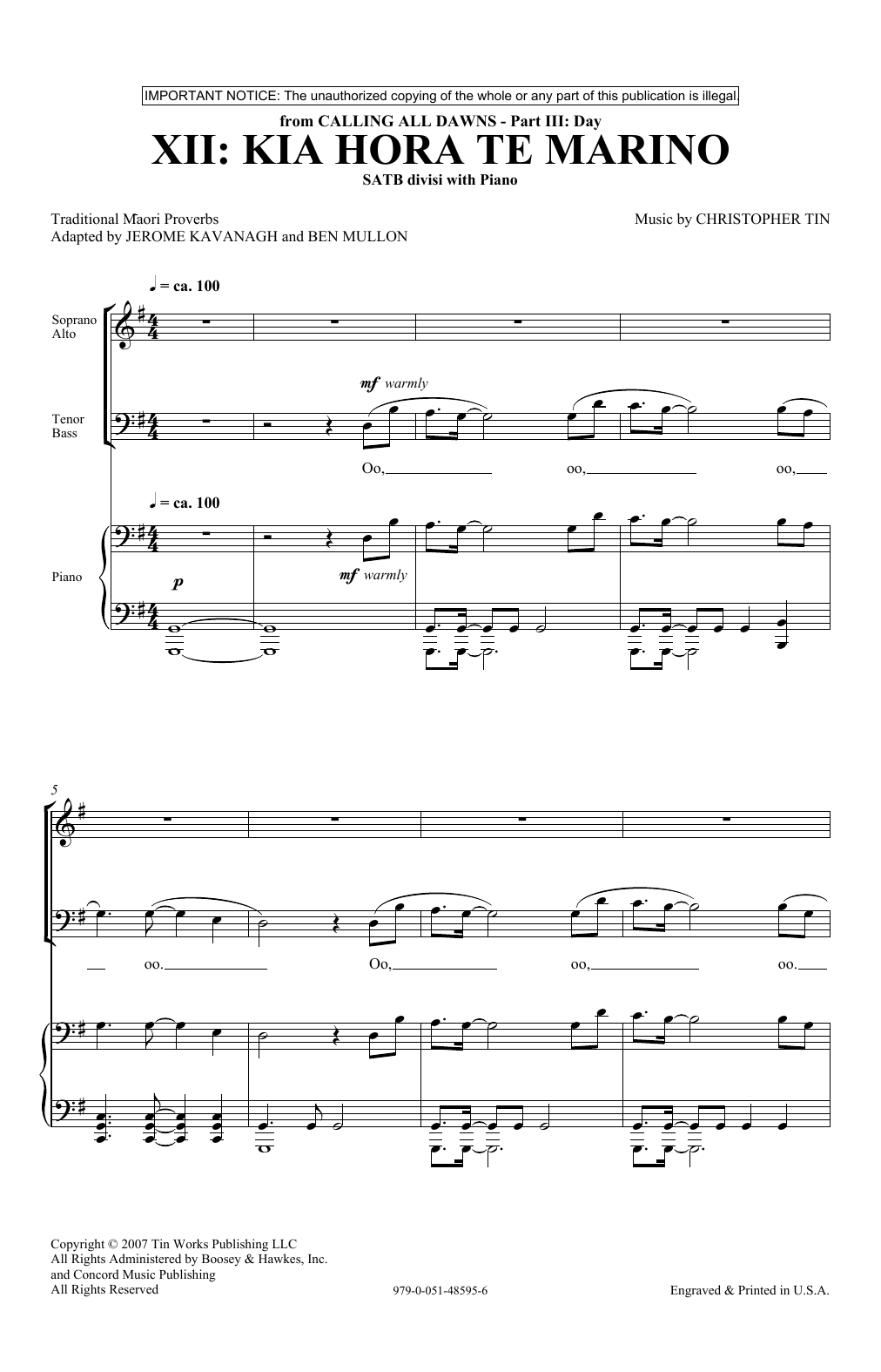 Christopher Tin Kia Hora Te Marino Sheet Music Notes & Chords for Choir - Download or Print PDF