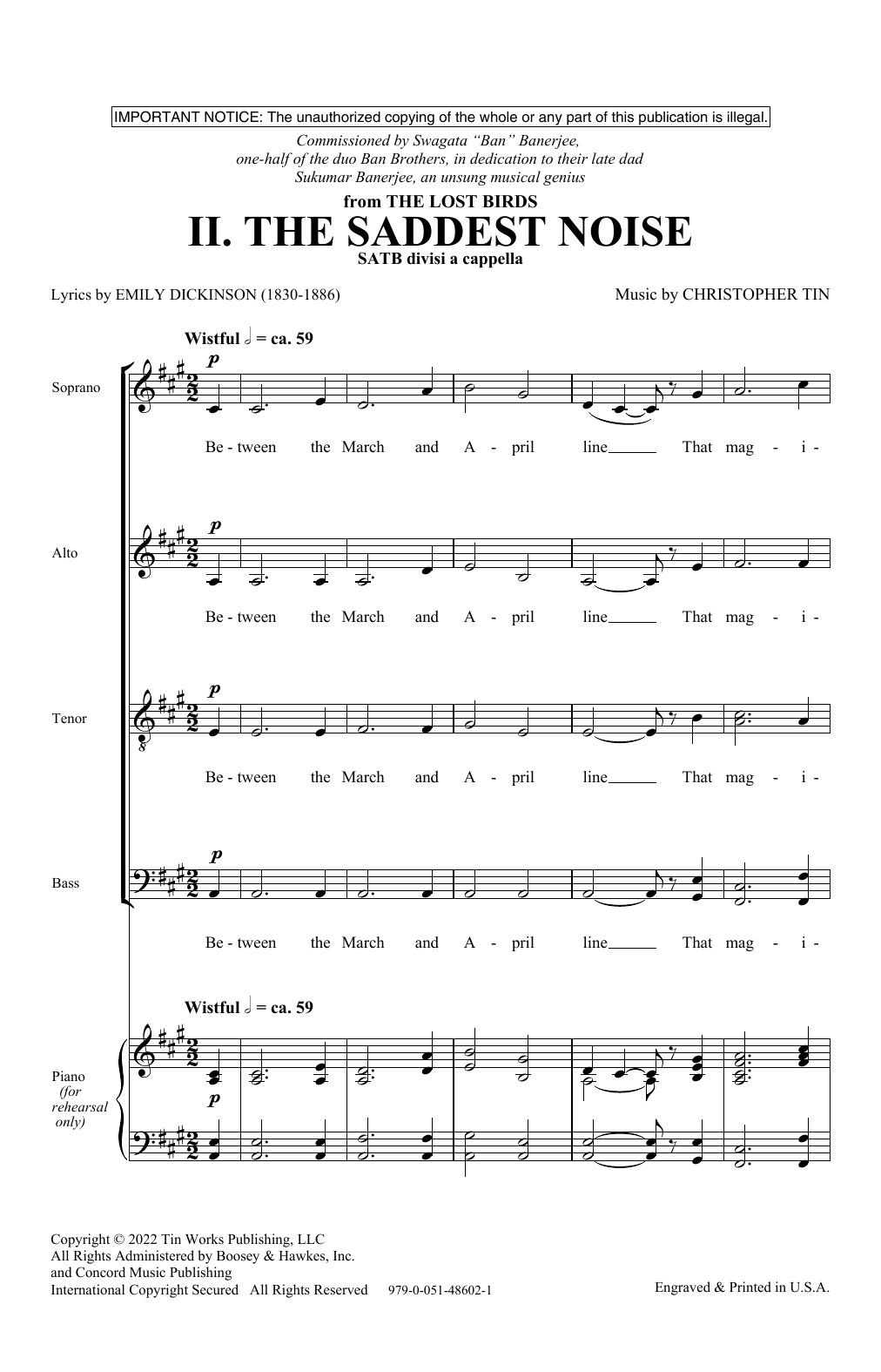 Christopher Tin The Saddest Noise (Movement II from The Lost Birds) Sheet Music Notes & Chords for Choir - Download or Print PDF