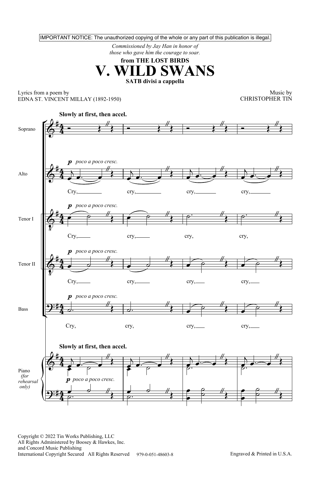 Christopher Tin Wild Swans (Movement V from The Lost Birds) Sheet Music Notes & Chords for Choir - Download or Print PDF