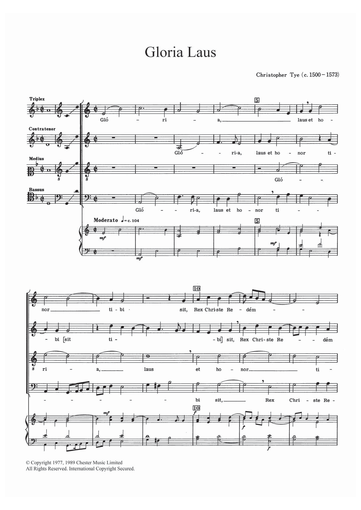 Christopher Tye Gloria Laus Sheet Music Notes & Chords for SATB - Download or Print PDF