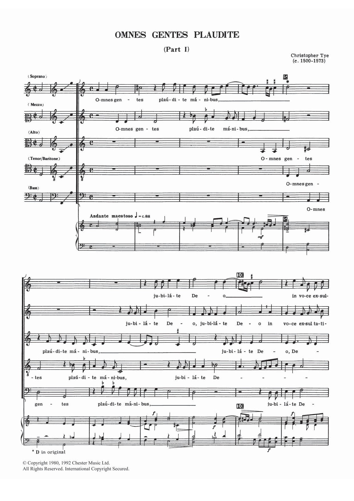 Christopher Tye Omnes Gentes Plaudite (Parts I And II) Sheet Music Notes & Chords for Choral SSATB - Download or Print PDF