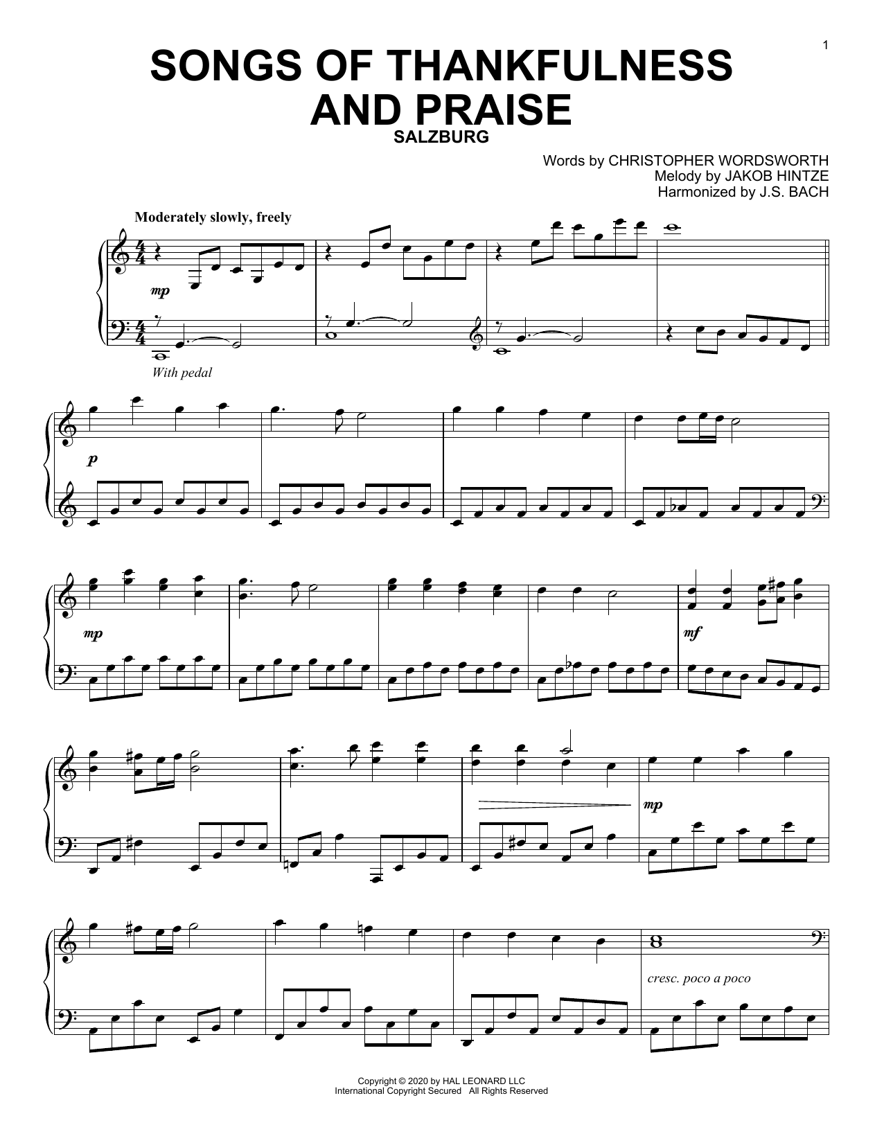 Christopher Wordsworth and Jakob Hintze Songs Of Thankfulness And Praise Sheet Music Notes & Chords for Piano Solo - Download or Print PDF