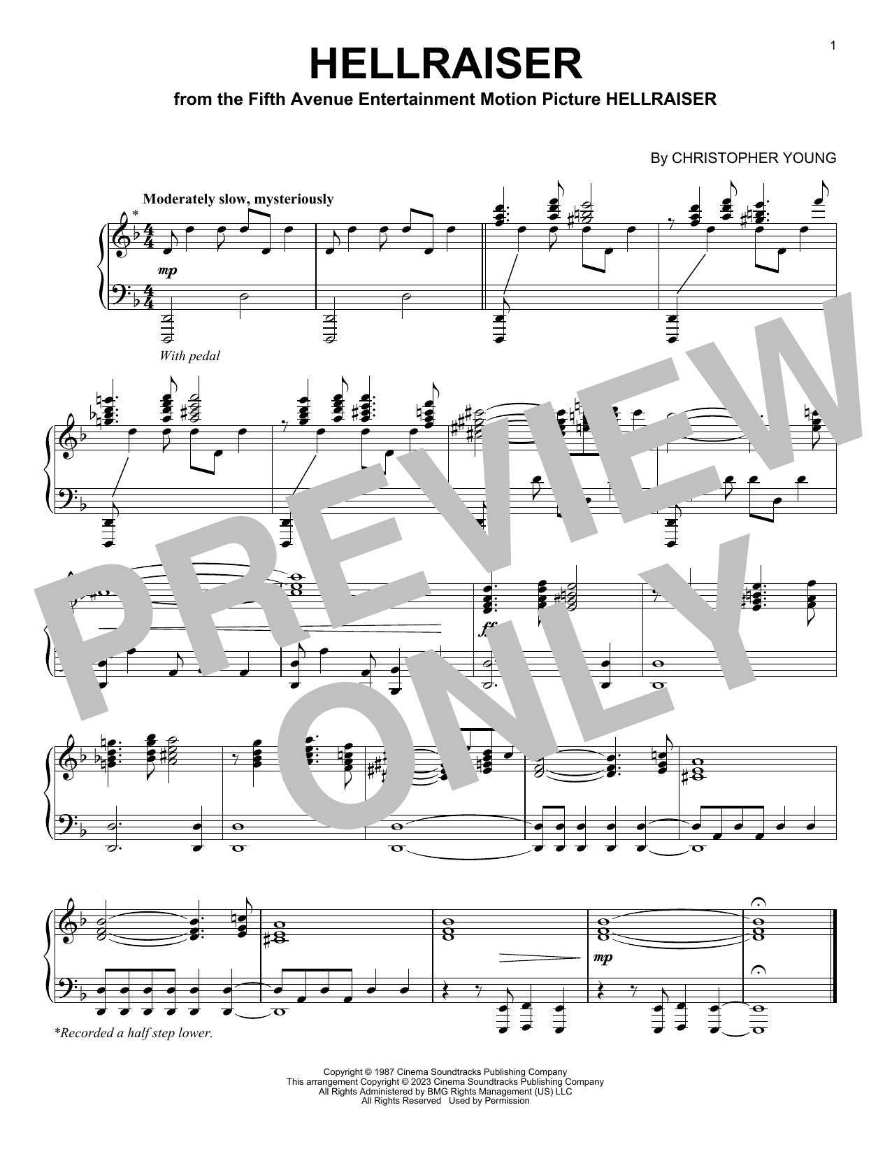 Christopher Young Hellraiser Sheet Music Notes & Chords for Piano Solo - Download or Print PDF