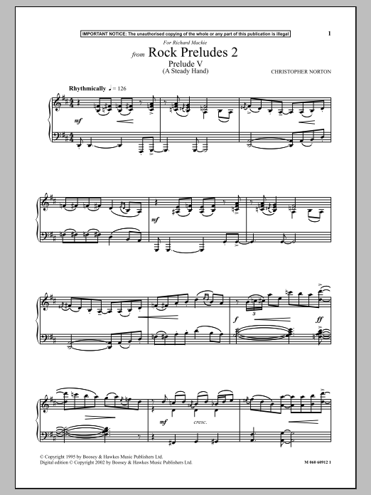 Preview Christopher Norton Prelude V (A Steady Hand) (from Rock Preludes 2) Classical sheet music, notes and chords for Piano, SKU: 90617 Prelude V (A Steady Hand) (from Rock Preludes 2) sheet music