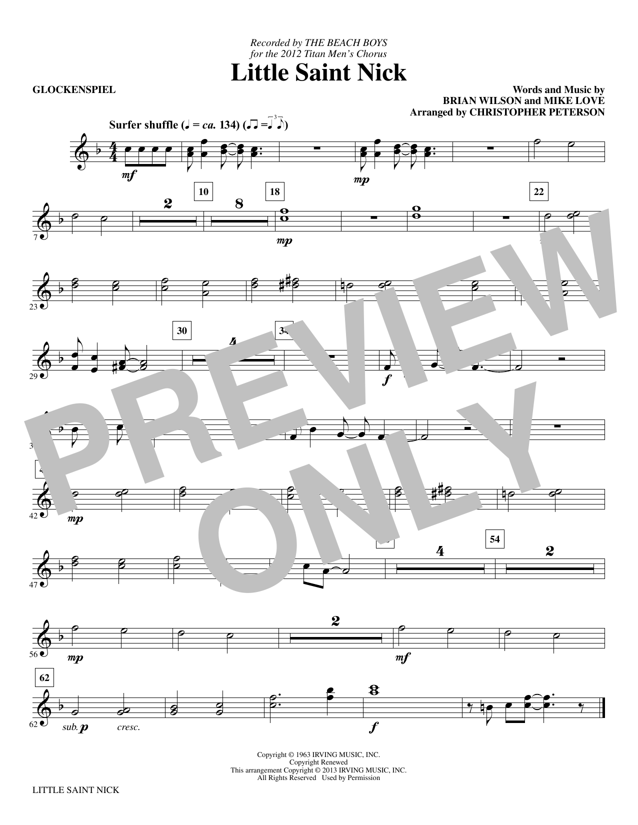 Preview Christopher Peterson Little Saint Nick - Glockenspiel Christmas sheet music, notes and chords for Choir Instrumental Pak, SKU: 344044 Little Saint Nick - Glockenspiel sheet music