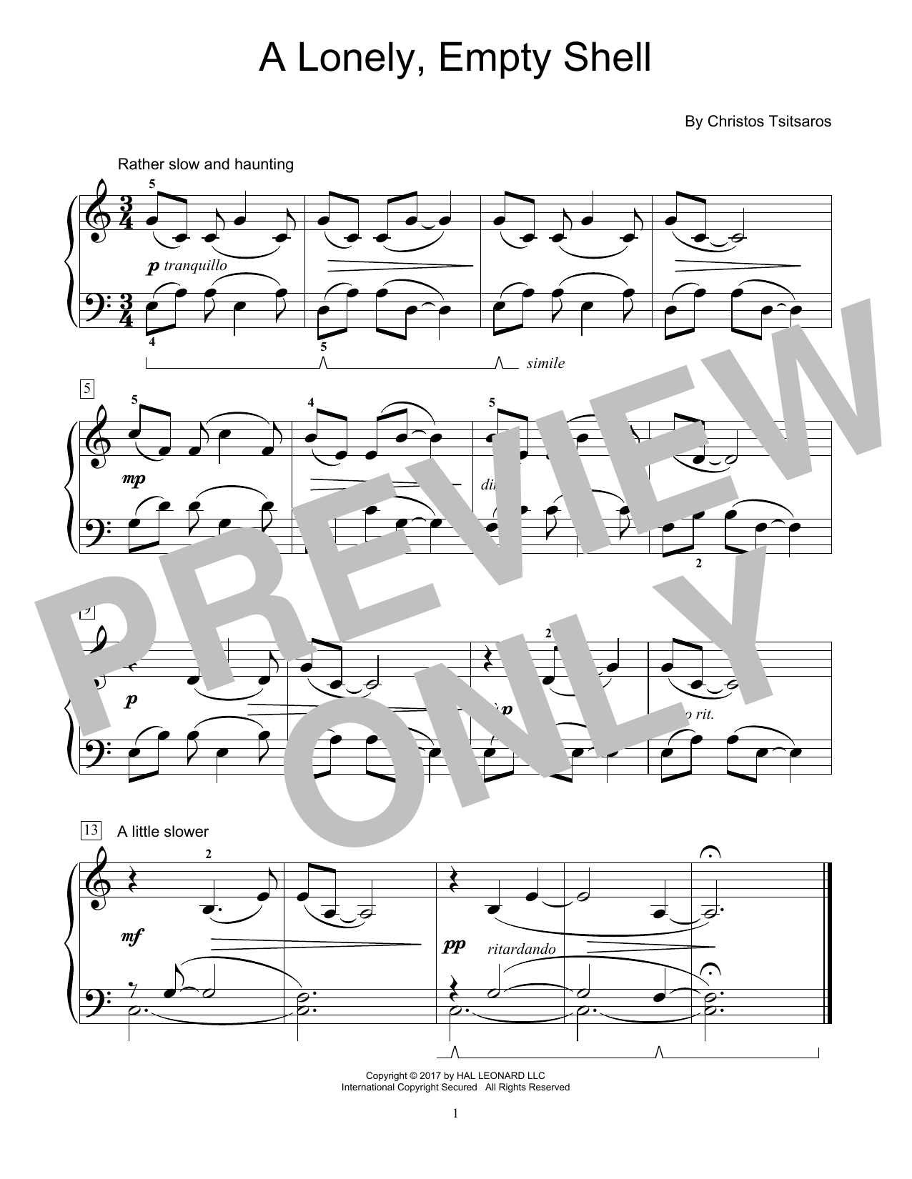 Christos Tsitsaros A Lonely, Empty Shell Sheet Music Notes & Chords for Educational Piano - Download or Print PDF