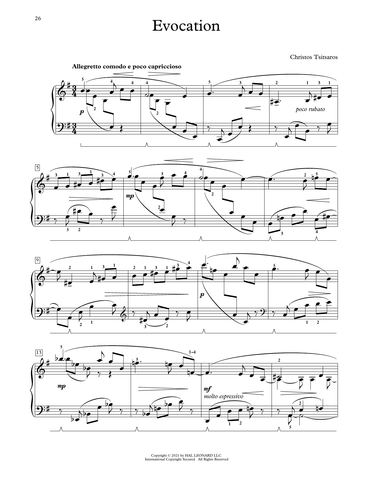 Christos Tsitsaros Evocation Sheet Music Notes & Chords for Educational Piano - Download or Print PDF