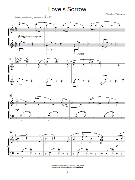 Christos Tsitsaros Love's Sorrow Sheet Music Notes & Chords for Educational Piano - Download or Print PDF