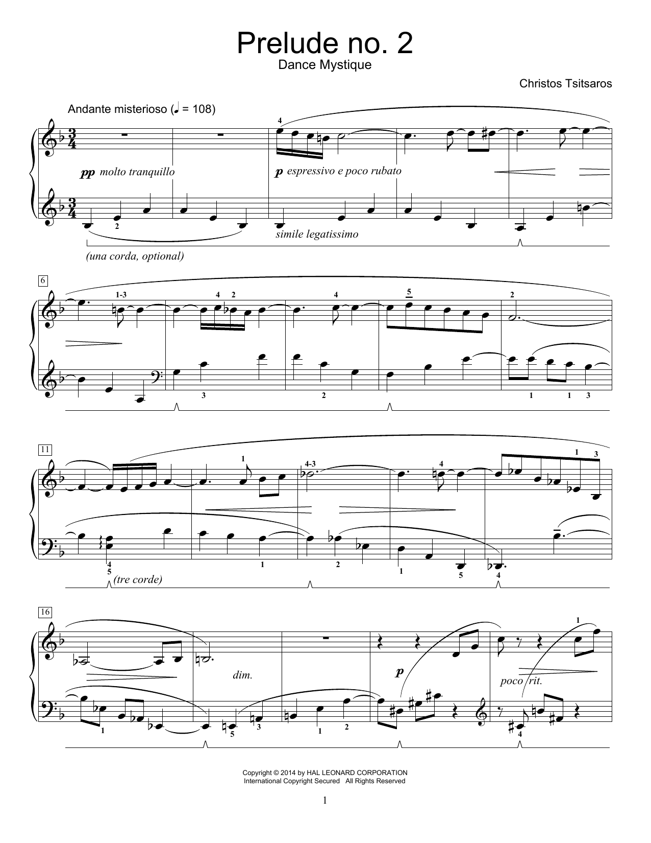 Christos Tsitsaros Prelude No. 2 - Dance Mystique Sheet Music Notes & Chords for Educational Piano - Download or Print PDF