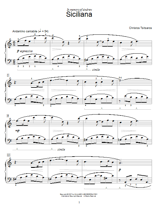 Christos Tsitsaros Siciliana Sheet Music Notes & Chords for Educational Piano - Download or Print PDF
