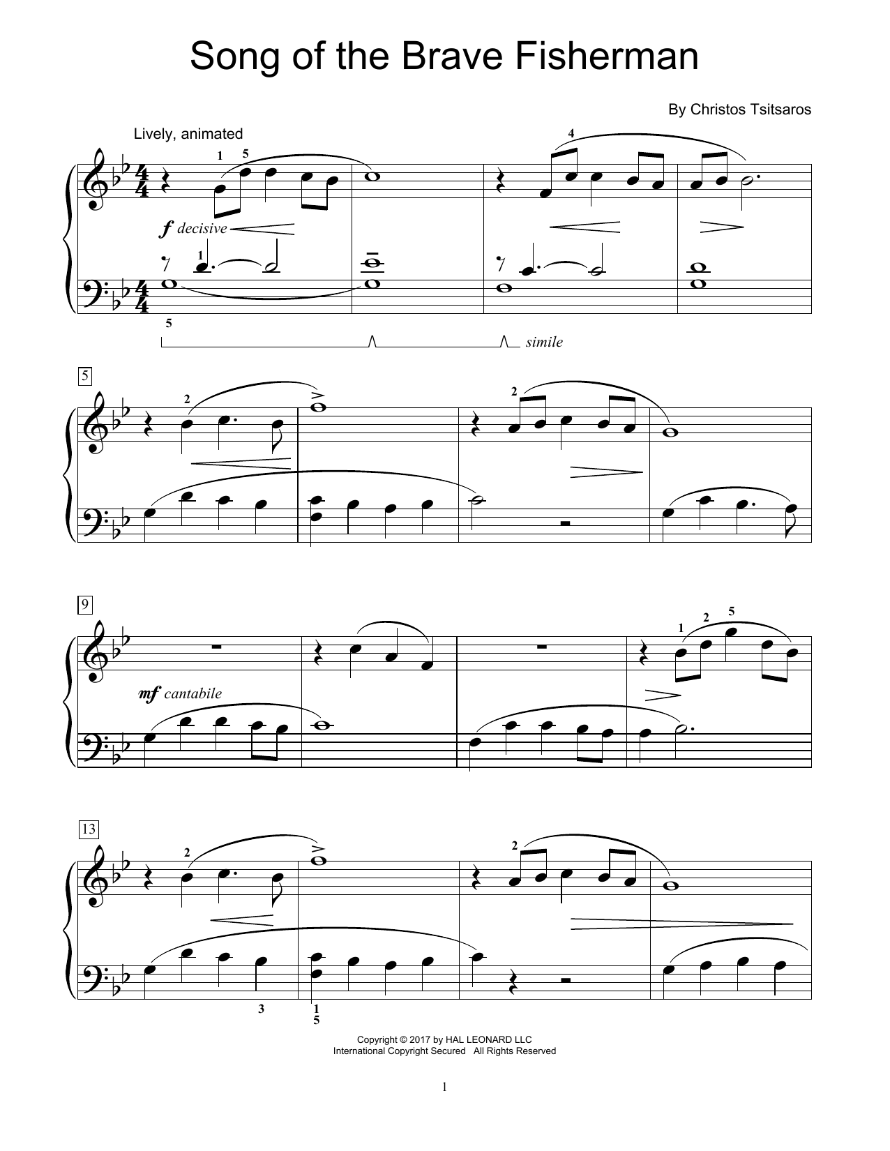 Christos Tsitsaros Song Of The Brave Fisherman Sheet Music Notes & Chords for Educational Piano - Download or Print PDF