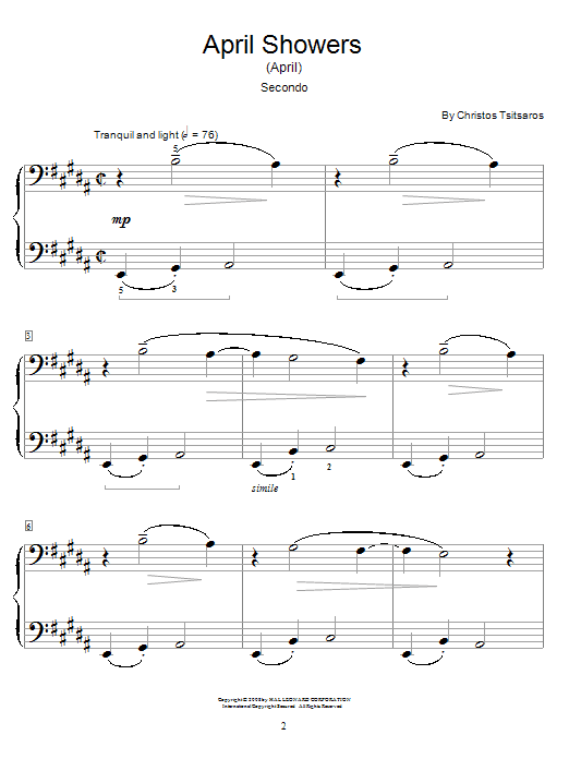 Preview Christos Tsitsaros April Showers (April) Children sheet music, notes and chords for Piano Duet, SKU: 63658 April Showers (April) sheet music