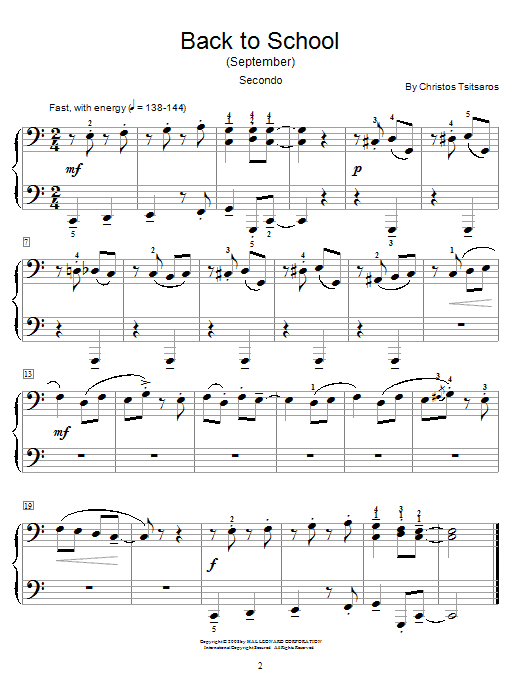 Preview Christos Tsitsaros Back To School (September) Children sheet music, notes and chords for Piano Duet, SKU: 63669 Back To School (September) sheet music