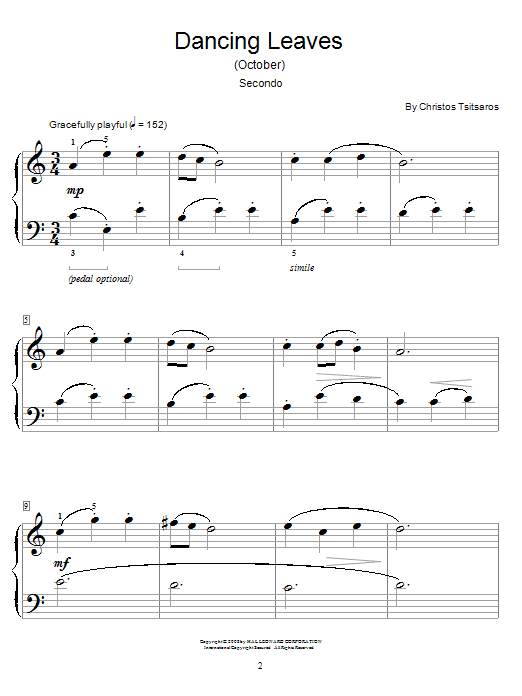 Preview Christos Tsitsaros Dancing Leaves (October) Children sheet music, notes and chords for Piano Duet, SKU: 63655 Dancing Leaves (October) sheet music