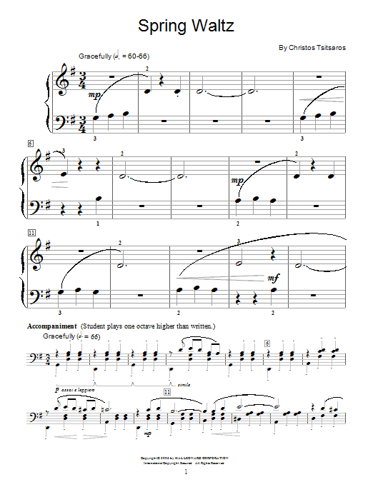 Preview Christos Tsitsaros Spring Waltz Classical sheet music, notes and chords for Educational Piano, SKU: 53940 Spring Waltz sheet music