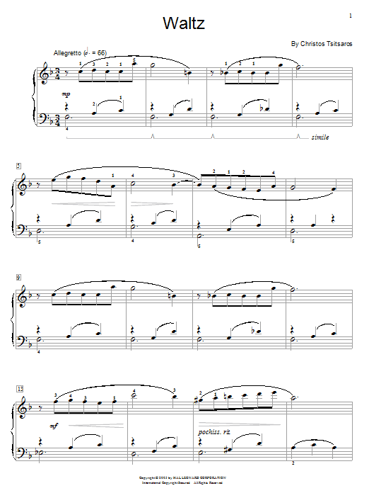 Preview Christos Tsitsaros Waltz World sheet music, notes and chords for Educational Piano, SKU: 58734 Waltz sheet music