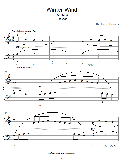 Preview Christos Tsitsaros Winter Wind (January) Children sheet music, notes and chords for Piano Duet, SKU: 63657 Winter Wind (January) sheet music
