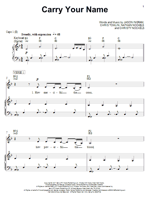 Christy Nockels Carry Your Name Sheet Music Notes & Chords for Piano, Vocal & Guitar (Right-Hand Melody) - Download or Print PDF