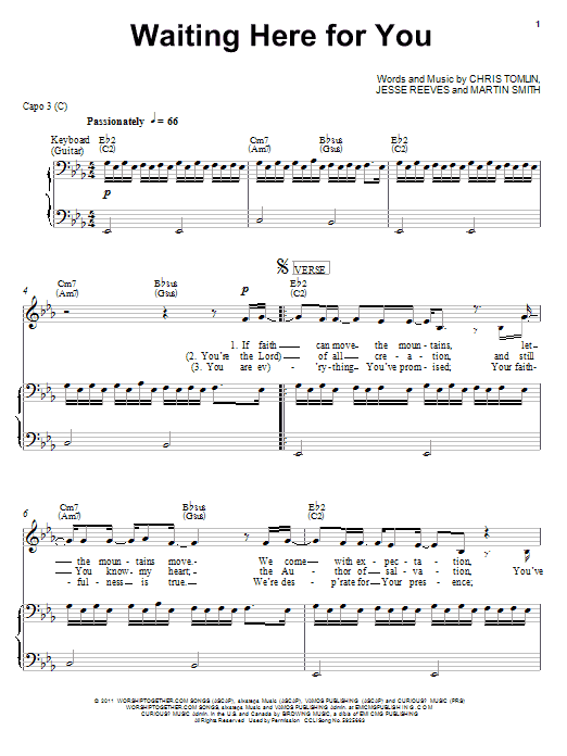 Christy Nockels Waiting Here For You Sheet Music Notes & Chords for Piano, Vocal & Guitar (Right-Hand Melody) - Download or Print PDF Christy Nockels Waiting Here For You Sheet Music Notes & Chords for Piano, Vocal & Guitar (Right-Hand Melody) - Download or Print PDF
