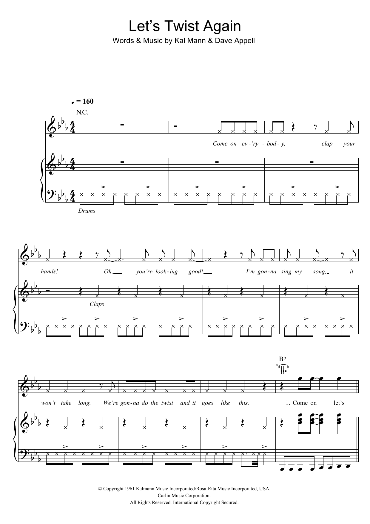 Chubby Checker Let's Twist Again Sheet Music Notes & Chords for Lyrics & Chords - Download or Print PDF