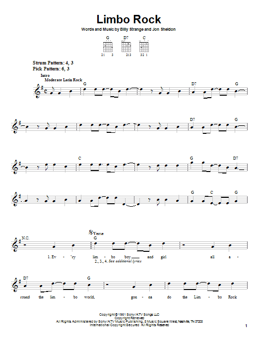 Chubby Checker Limbo Rock Sheet Music Notes & Chords for Lyrics & Chords - Download or Print PDF