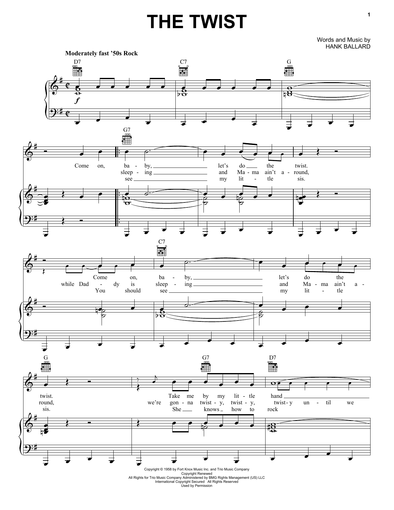 Preview Chubby Checker The Twist Pop sheet music, notes and chords for Lyrics & Chords, SKU: 81781 The Twist sheet music