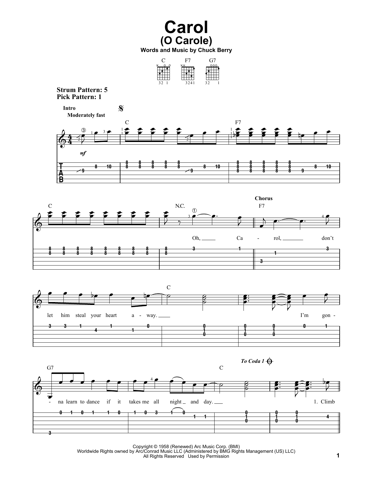 Chuck Berry Carol (O Carole) Sheet Music Notes & Chords for Easy Guitar Tab - Download or Print PDF