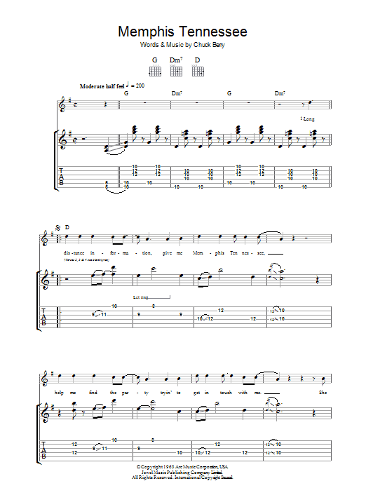 Chuck Berry Memphis Tennessee Sheet Music Notes & Chords for Guitar Tab - Download or Print PDF