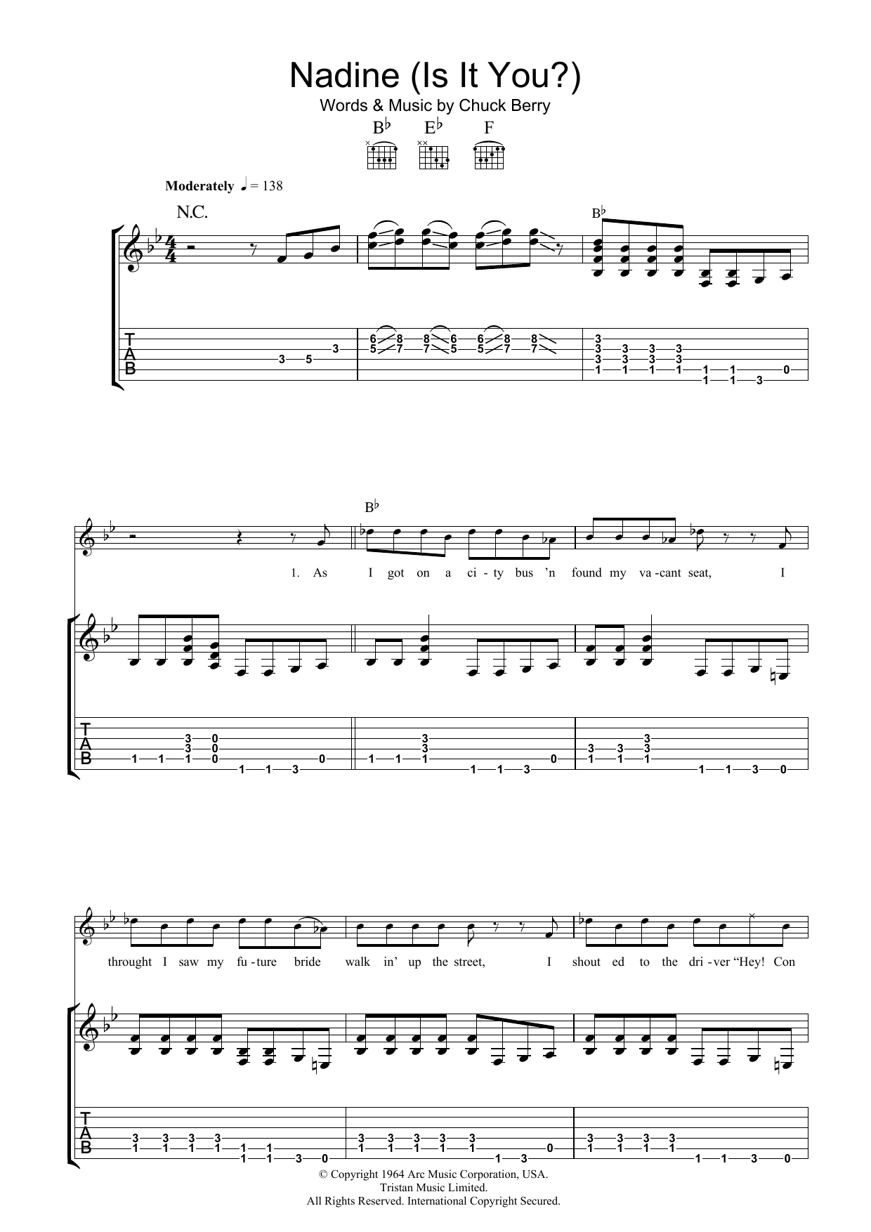 Chuck Berry Nadine (Is It You) Sheet Music Notes & Chords for Lyrics & Chords - Download or Print PDF