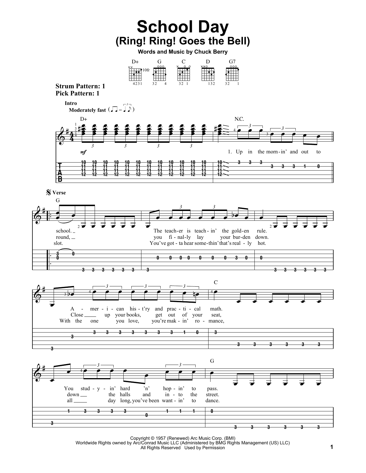 Chuck Berry School Day (Ring! Ring! Goes The Bell) Sheet Music Notes & Chords for Easy Guitar Tab - Download or Print PDF