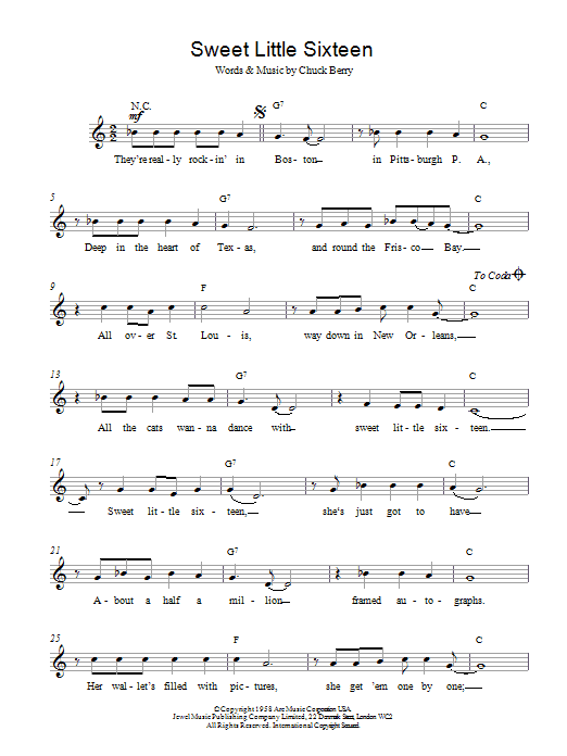 Chuck Berry Sweet Little Sixteen Sheet Music Notes & Chords for Guitar Tab - Download or Print PDF