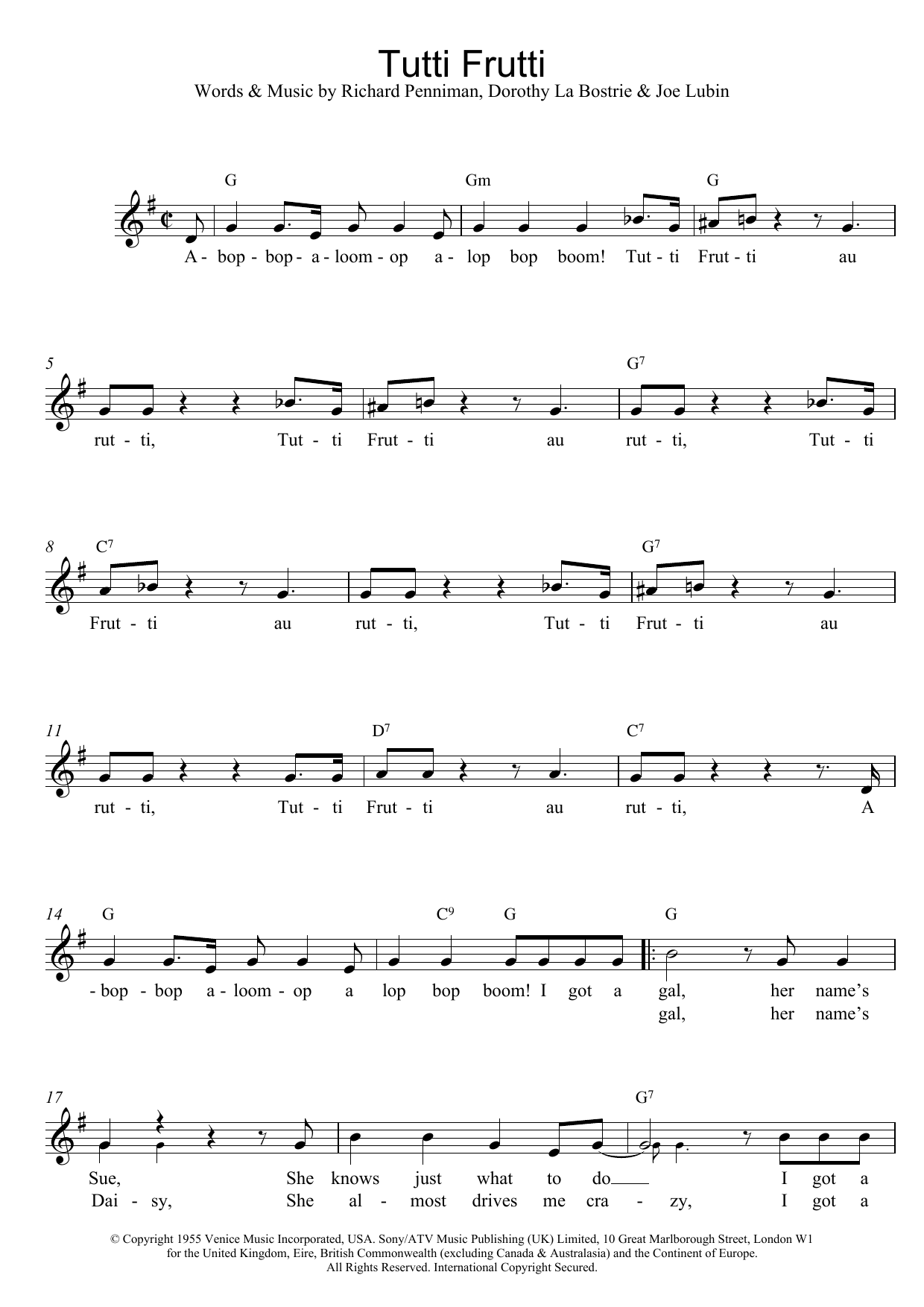 Chuck Berry Tutti Frutti Sheet Music Notes & Chords for Lead Sheet / Fake Book - Download or Print PDF