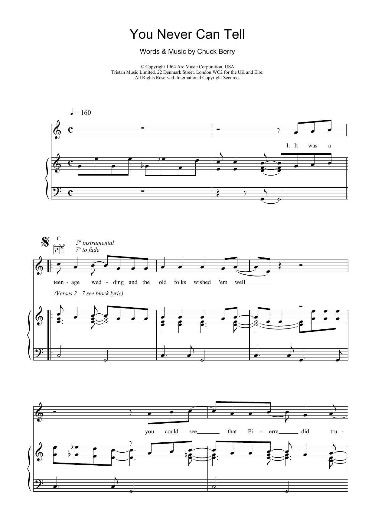 Chuck Berry You Never Can Tell (from Pulp Fiction) Sheet Music Notes & Chords for Piano, Vocal & Guitar (Right-Hand Melody) - Download or Print PDF