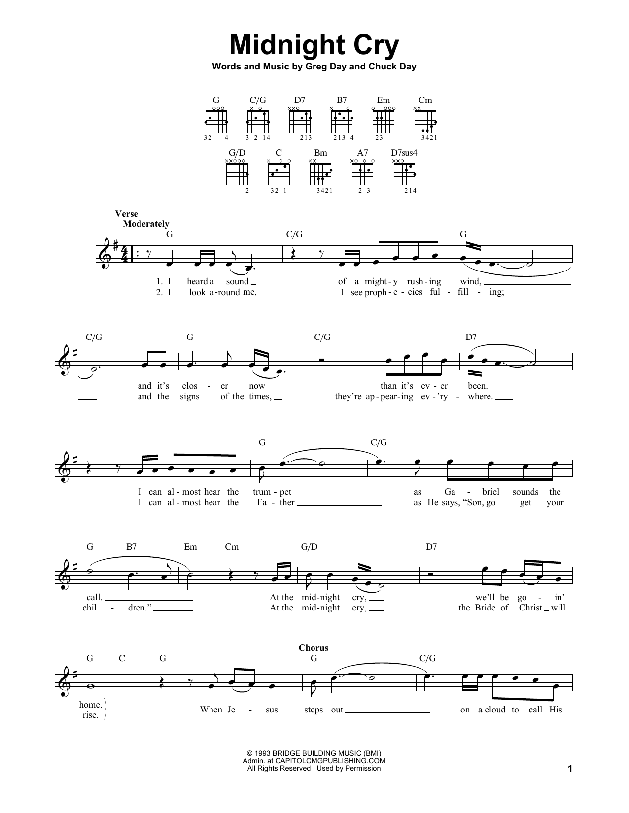 Chuck Day Midnight Cry Sheet Music Notes & Chords for Piano, Vocal & Guitar Chords (Right-Hand Melody) - Download or Print PDF