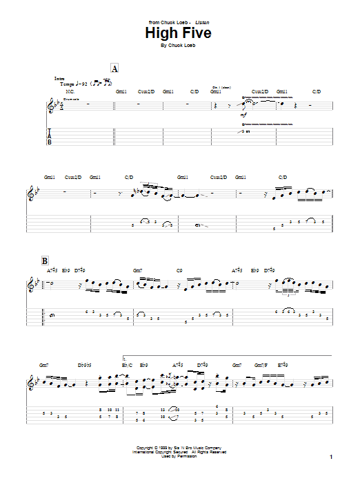Chuck Loeb High Five Sheet Music Notes & Chords for Guitar Tab (Single Guitar) - Download or Print PDF