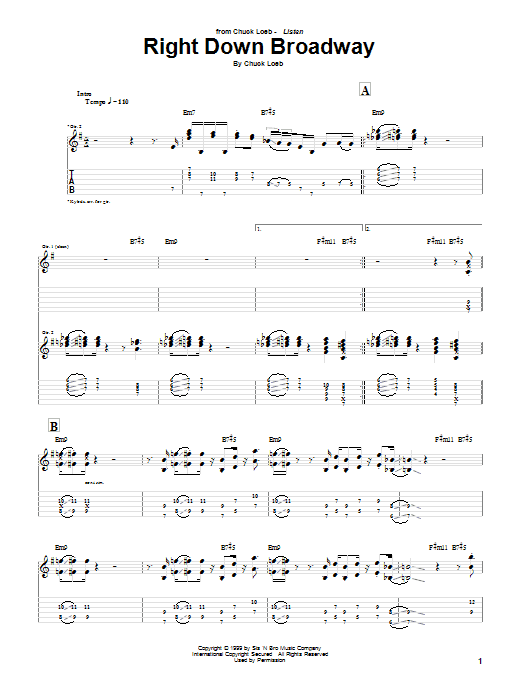 Chuck Loeb Right Down Broadway Sheet Music Notes & Chords for Guitar Tab - Download or Print PDF