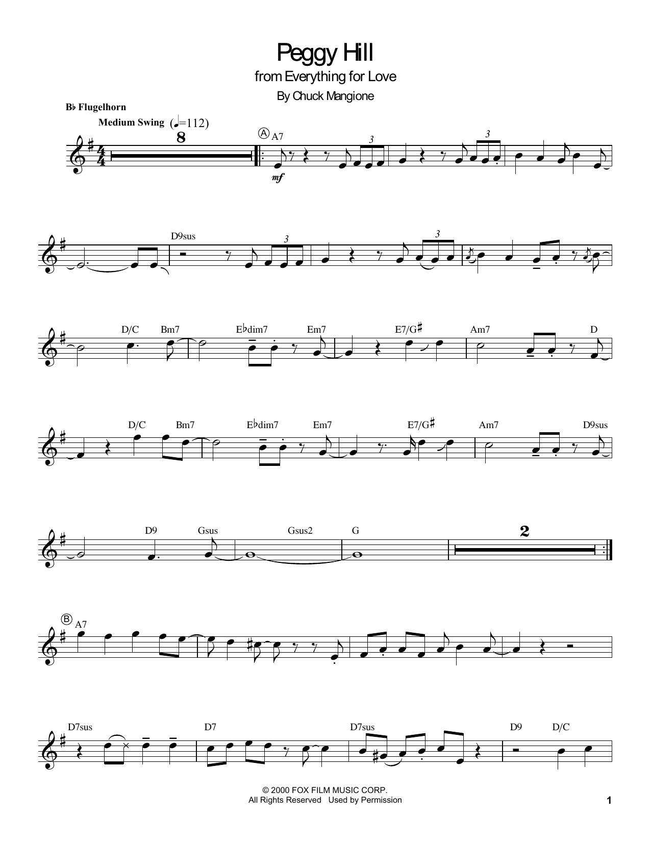 Chuck Mangione Peggy Hill Sheet Music Notes & Chords for Trumpet Transcription - Download or Print PDF