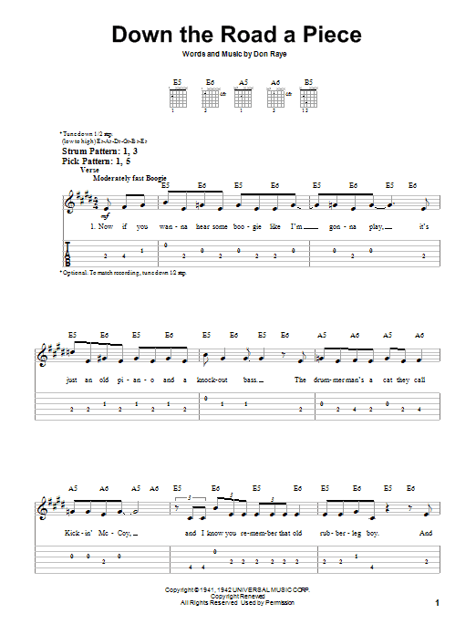 Preview Chuck Berry Down The Road A Piece Rock sheet music, notes and chords for Easy Guitar Tab, SKU: 72882 Down The Road A Piece sheet music