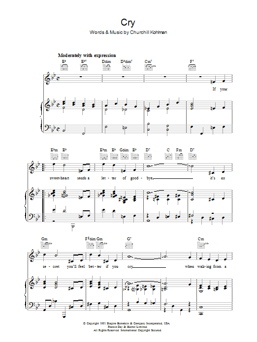 Churchill Kohlman Cry Sheet Music Notes & Chords for Melody Line, Lyrics & Chords - Download or Print PDF