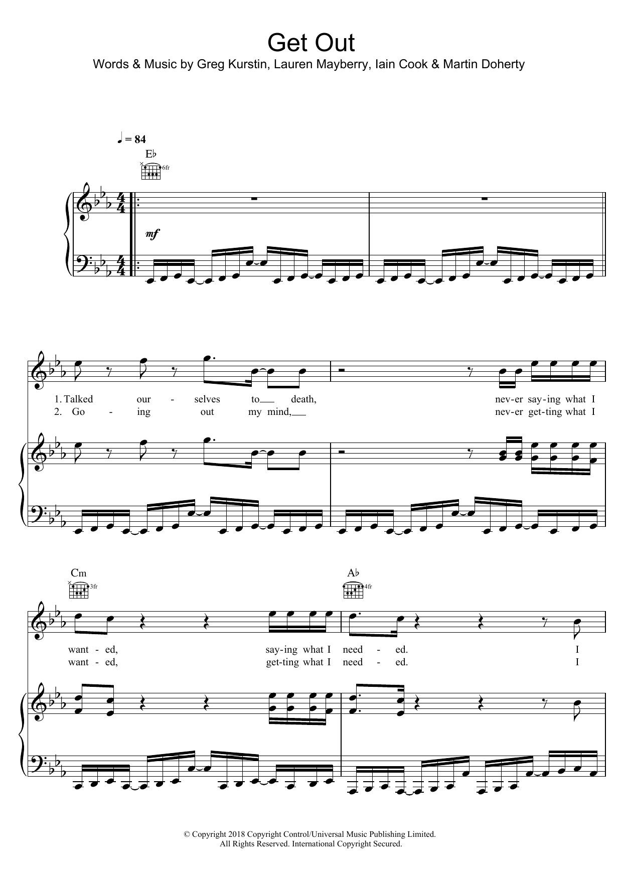 Chvrches Get Out Sheet Music Notes & Chords for Piano, Vocal & Guitar (Right-Hand Melody) - Download or Print PDF