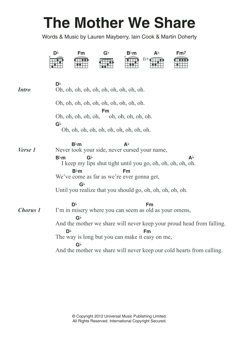 Chvrches The Mother We Share Sheet Music Notes & Chords for Lyrics & Chords - Download or Print PDF