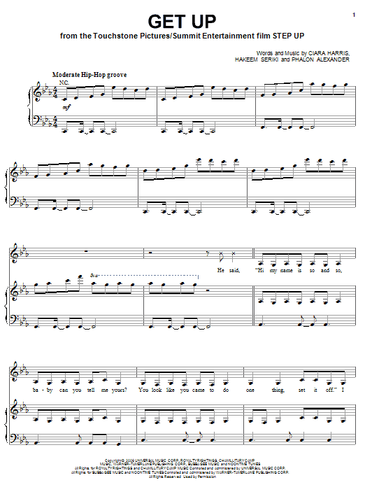 Ciara Get Up Sheet Music Notes & Chords for Piano, Vocal & Guitar (Right-Hand Melody) - Download or Print PDF